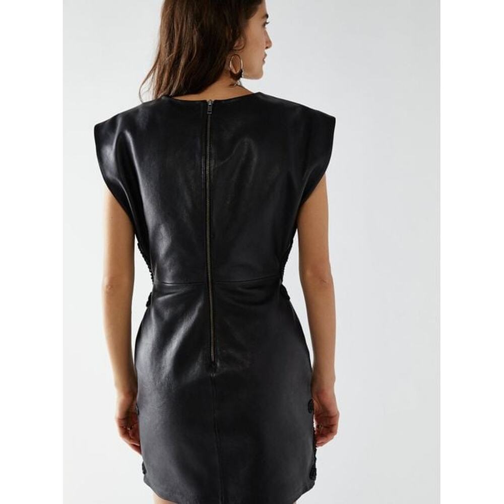 New FREE PEOPLE City Slicker Leather Mini Dress $698 SIZE 10 Black - Picture 3 of 8